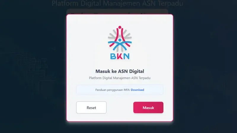 Tampilan halaman login ASN Digital BKN
